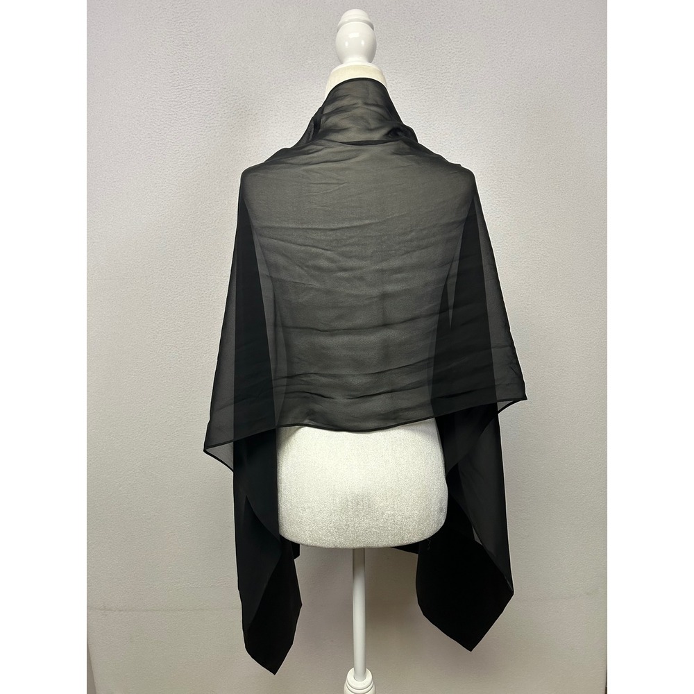Elegant Minimalist Women OS Black Chiffon Satin Trim Evening Wrap Shawl